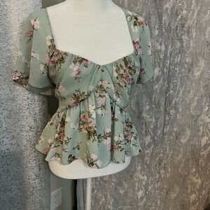 Floral Peplum Top - Green